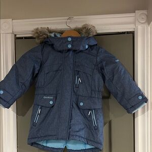 OshKosh B'gosh Navy Blue Kids Puffer Jacket with Faux Fur Hood